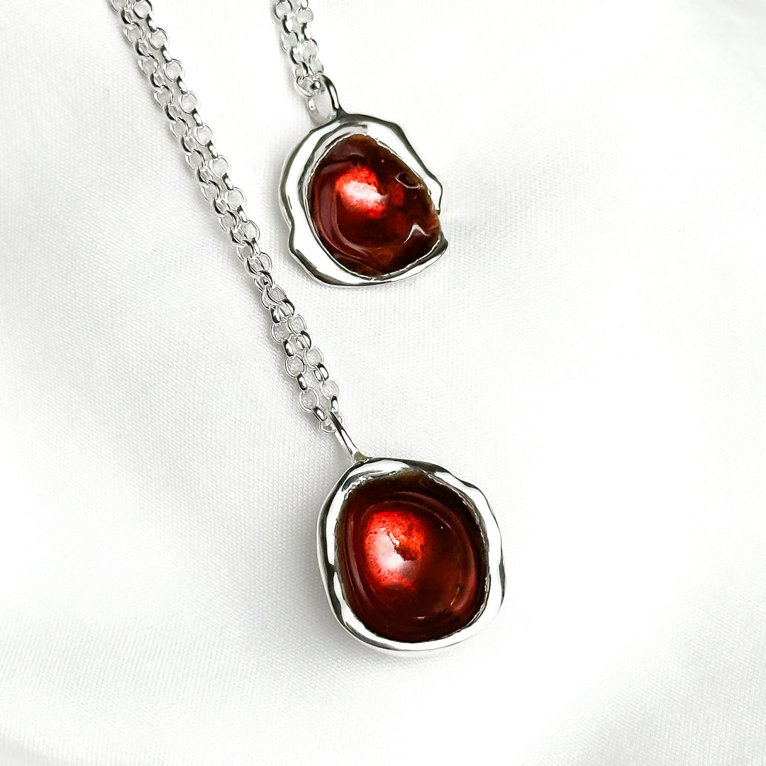 Sterling Silver 'Hawthorn Berry' Enamel Droplet Necklace